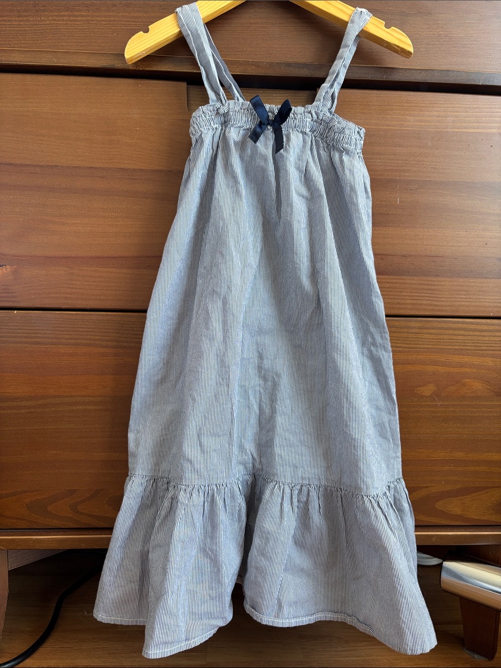 H&M Navy and White Pinstripe Sundress with Bow Detail